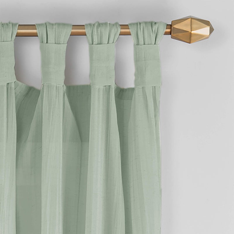 VUE Semi-Sheer Curtains for Bedroom - Priya 50" x 63" Light Filtering Single Panel Tab Top Window Treatment for Living Room, Green - Image 3